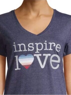 EV1 Ellen DeGeneres Inspire Love Graphic V-Neck T-Shirt Blue XXL NWT
